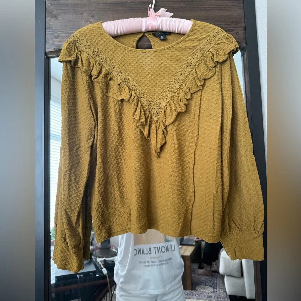 J. Crew Ruffle-trim honeycomb-knit cotton top, Medium